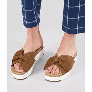 UGG Australia Joan II Chestnut Suede Leather Floppy Bow Platform Sandals 7